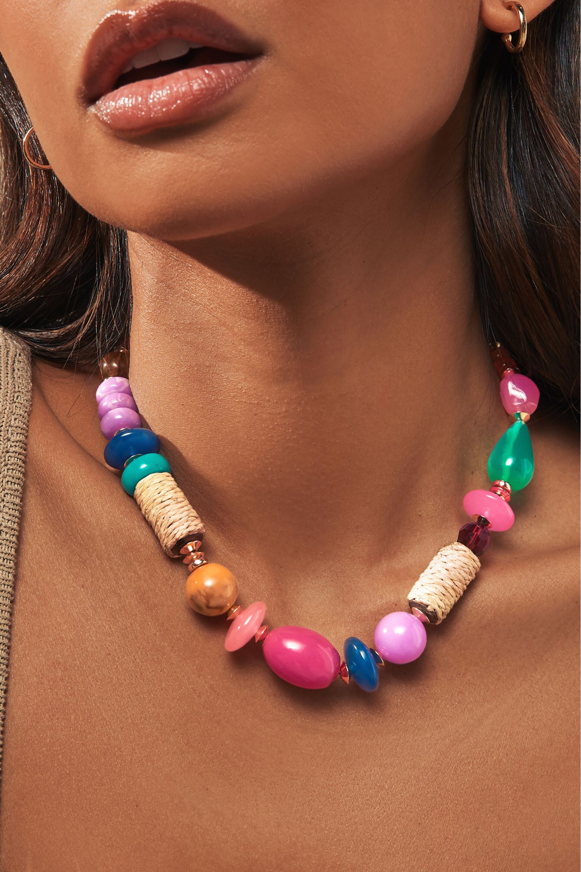 Multi Colour Beaded Wrap Necklace - Image 1 of 4