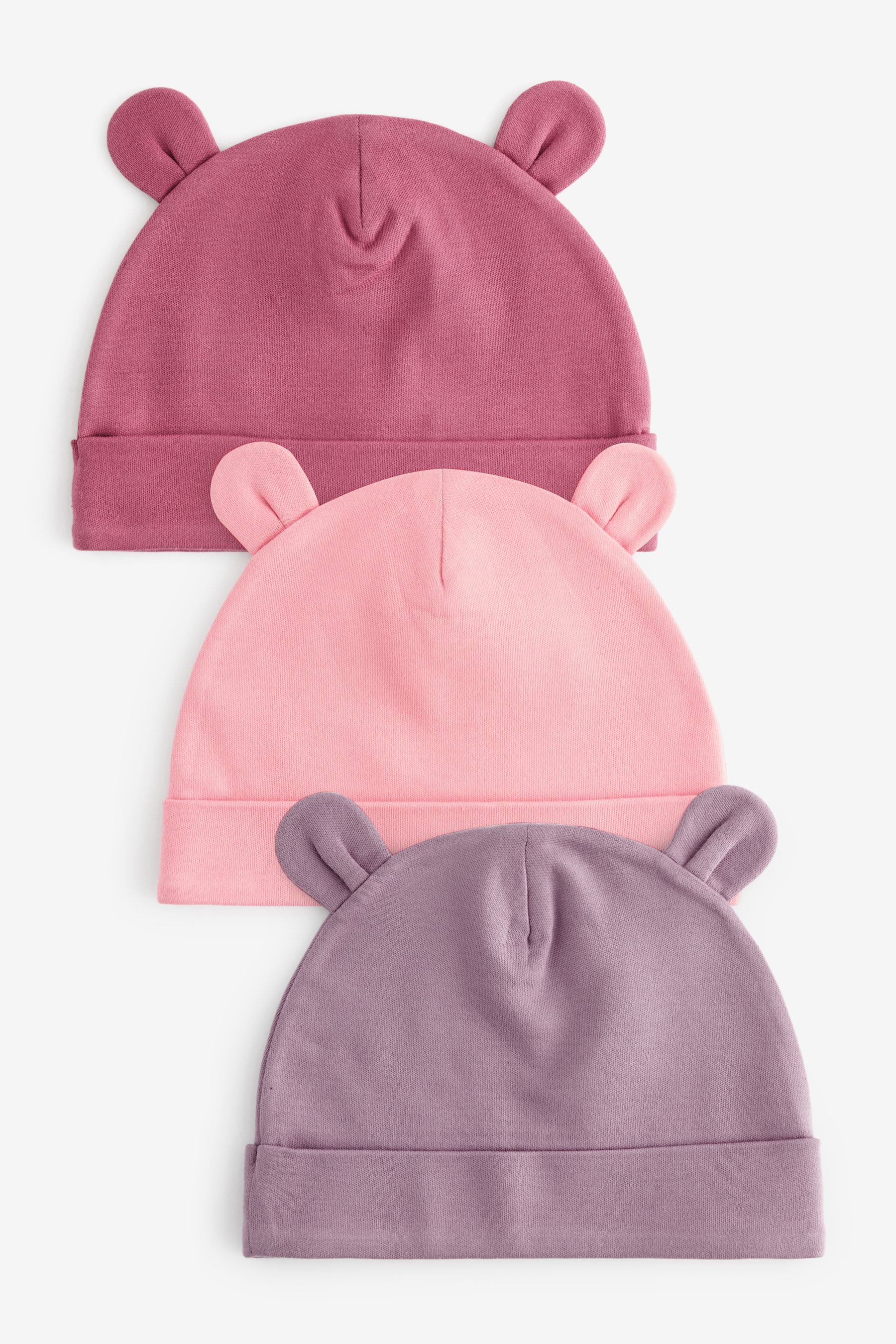 Pink Baby Beanie 100 Cotton Hats 3 Pack 0 18mths