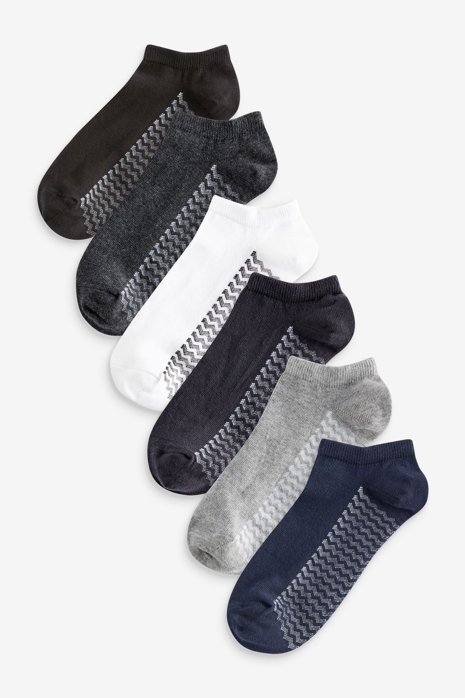 White/Grey/Black Zig Zag 6 Pack Trainer Socks - Image 1 of 9