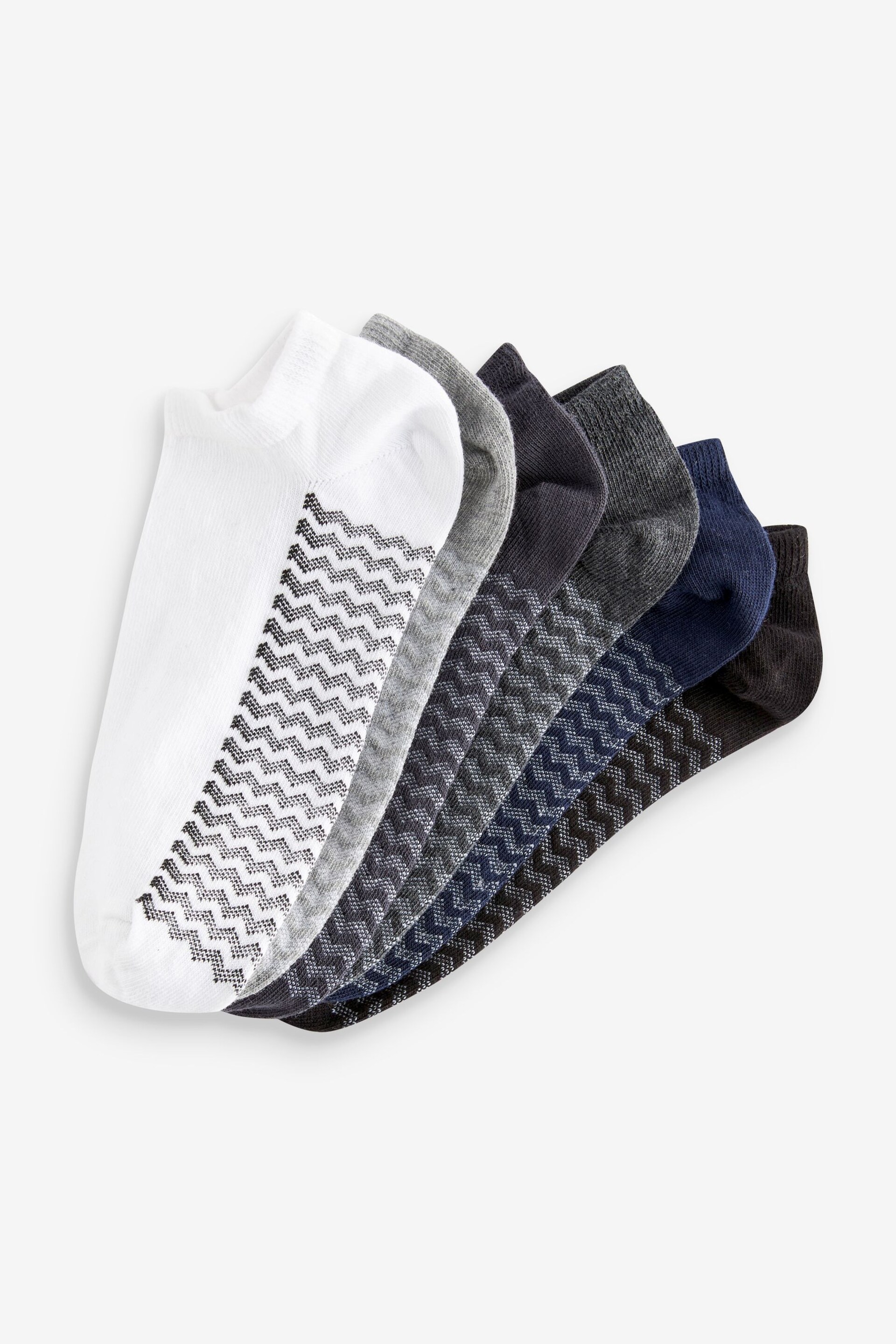 White/Grey/Black Zig Zag 6 Pack Trainer Socks - Image 8 of 9