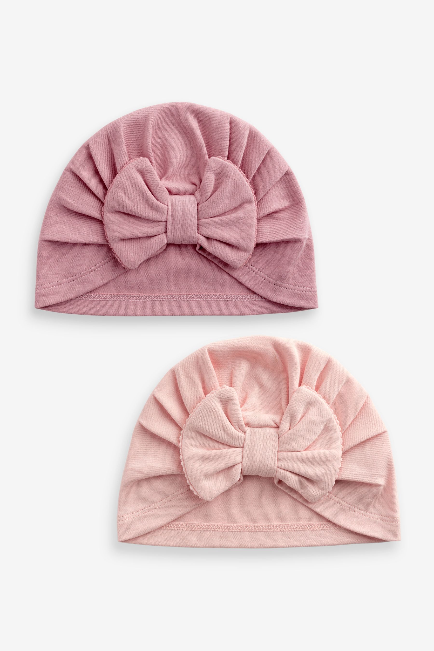 Pink Modern Baby Bow Turban 100 Cotton Hats 2 Pack 0mths 2yrs