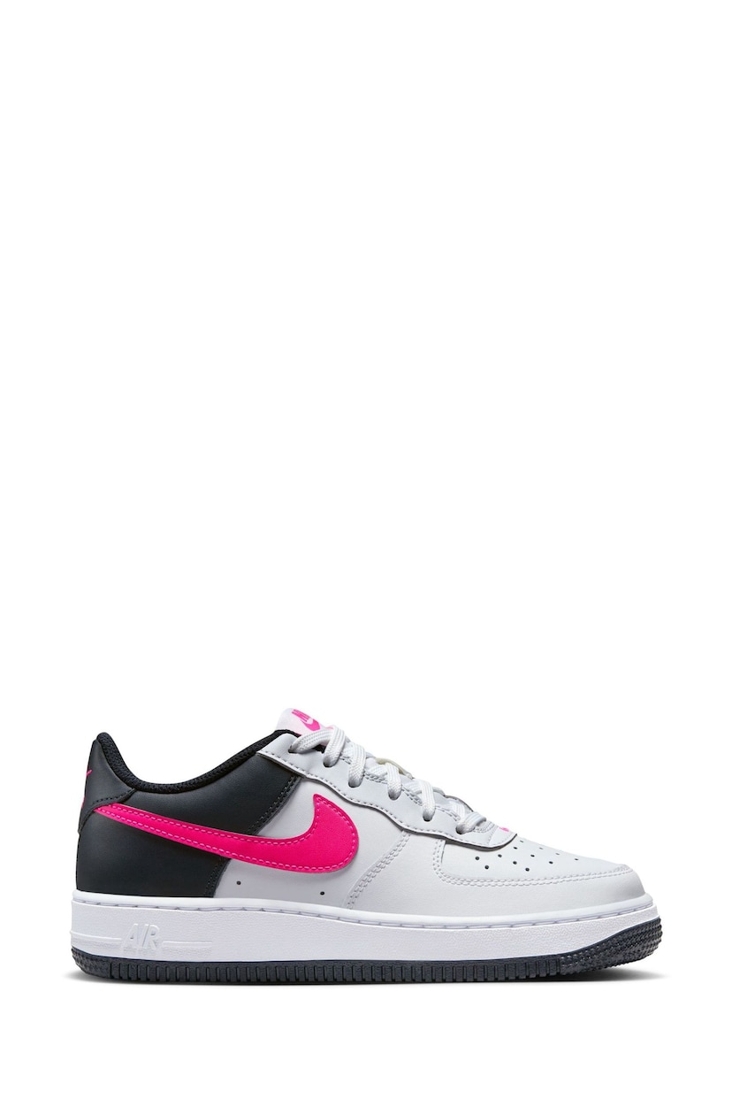 Nike Grey/Pink/White Air Force 1 Youth Trainers - Image 1 of 10
