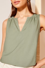Friends Like These Khaki Green Swing Shell Vest Top with Linen - Image 1 of 4