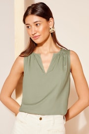 Friends Like These Khaki Green Swing Shell Vest Top with Linen - Image 2 of 4