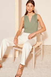 Friends Like These Khaki Green Swing Shell Vest Top with Linen - Image 3 of 4