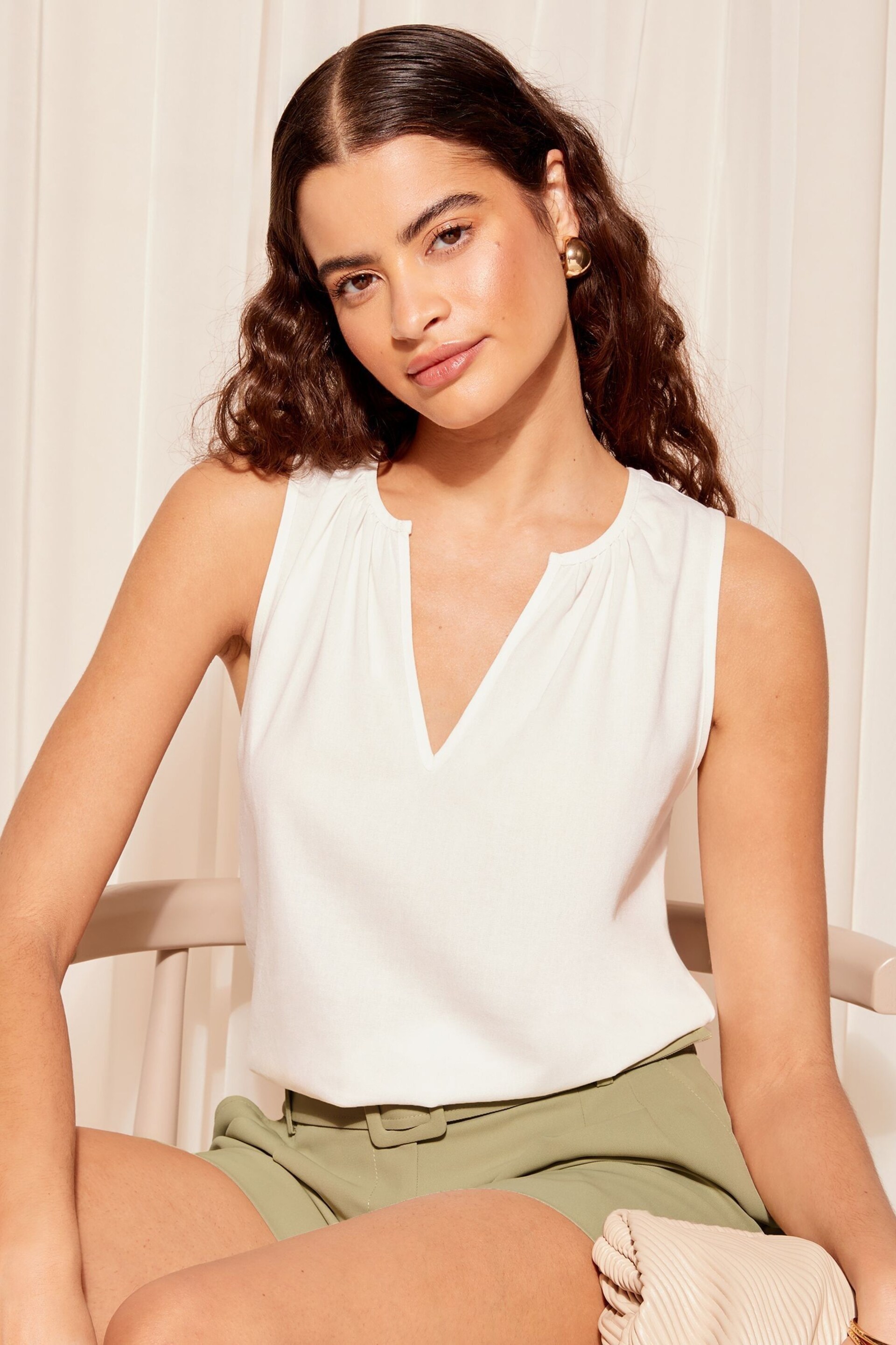 Friends Like These White Swing Shell Vest Top with Linen - Image 1 of 1