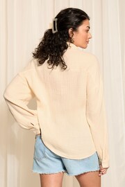 Friends Like These Cream Petite Long Sleeve Crinkle Cotton Button Through Shirt - Image 4 of 4