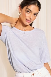 Friends Like These Pale Blue Slub Jersey Crew Neck T-Shirt with Linen - Image 3 of 4