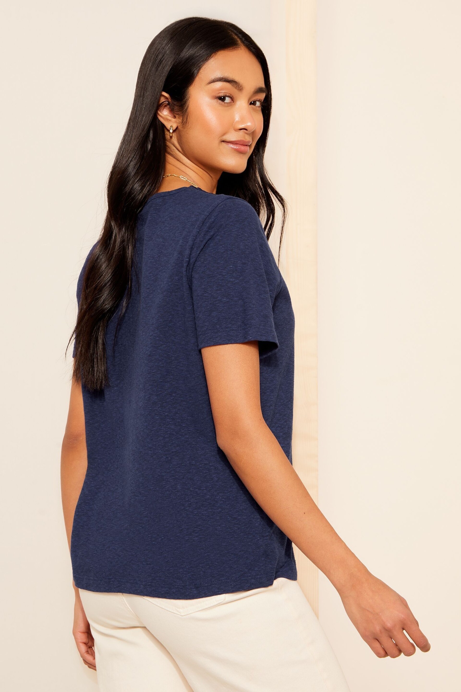 Friends Like These Blue Short Sleeve Lace V Neck Tunic - Image 4 of 4