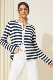 Friends Like These Navy Blue Stripe Textured Crew Neck Cardigan - Image 1 of 4