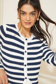 Friends Like These Navy Blue Stripe Textured Crew Neck Cardigan - Image 3 of 4