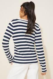 Friends Like These Navy Blue Stripe Textured Crew Neck Cardigan - Image 4 of 4