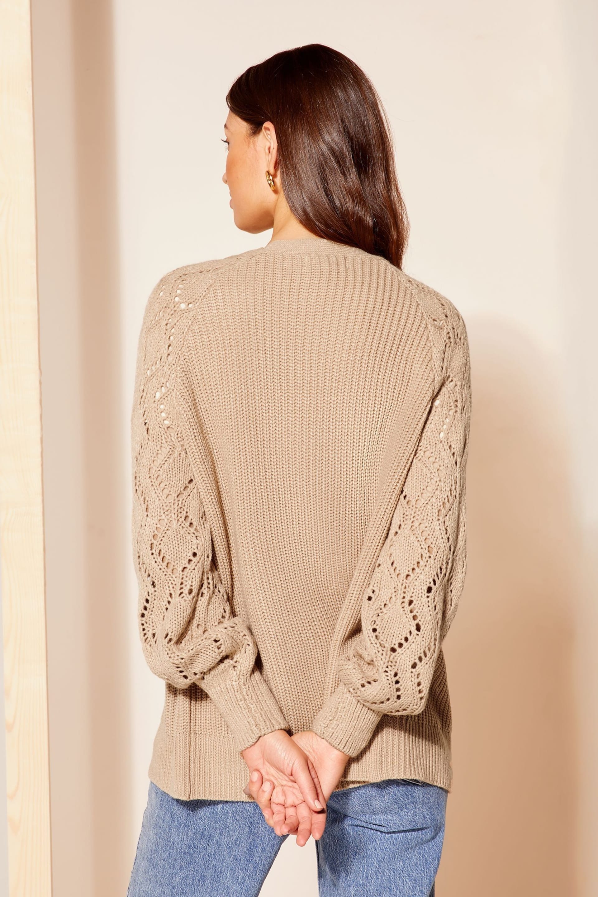 Friends Like These Camel Stitch Sleeve Crochet Cardigan - Image 4 of 4