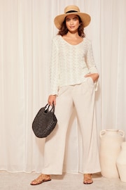 Friends Like These Ivory White Crochet Flute Sleeve Top - Image 3 of 4