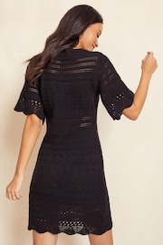 Friends Like These Black V Neck Crochet Mini Dress - Image 2 of 4