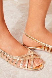 Friends Like These Gold Wide FIt Slingback Woven Strappy Ballet Pump Shoes - Image 2 of 4