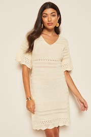 Friends Like These Ivory White V Neck Crochet Mini Dress - Image 1 of 4
