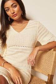 Friends Like These Ivory White V Neck Crochet Mini Dress - Image 4 of 4