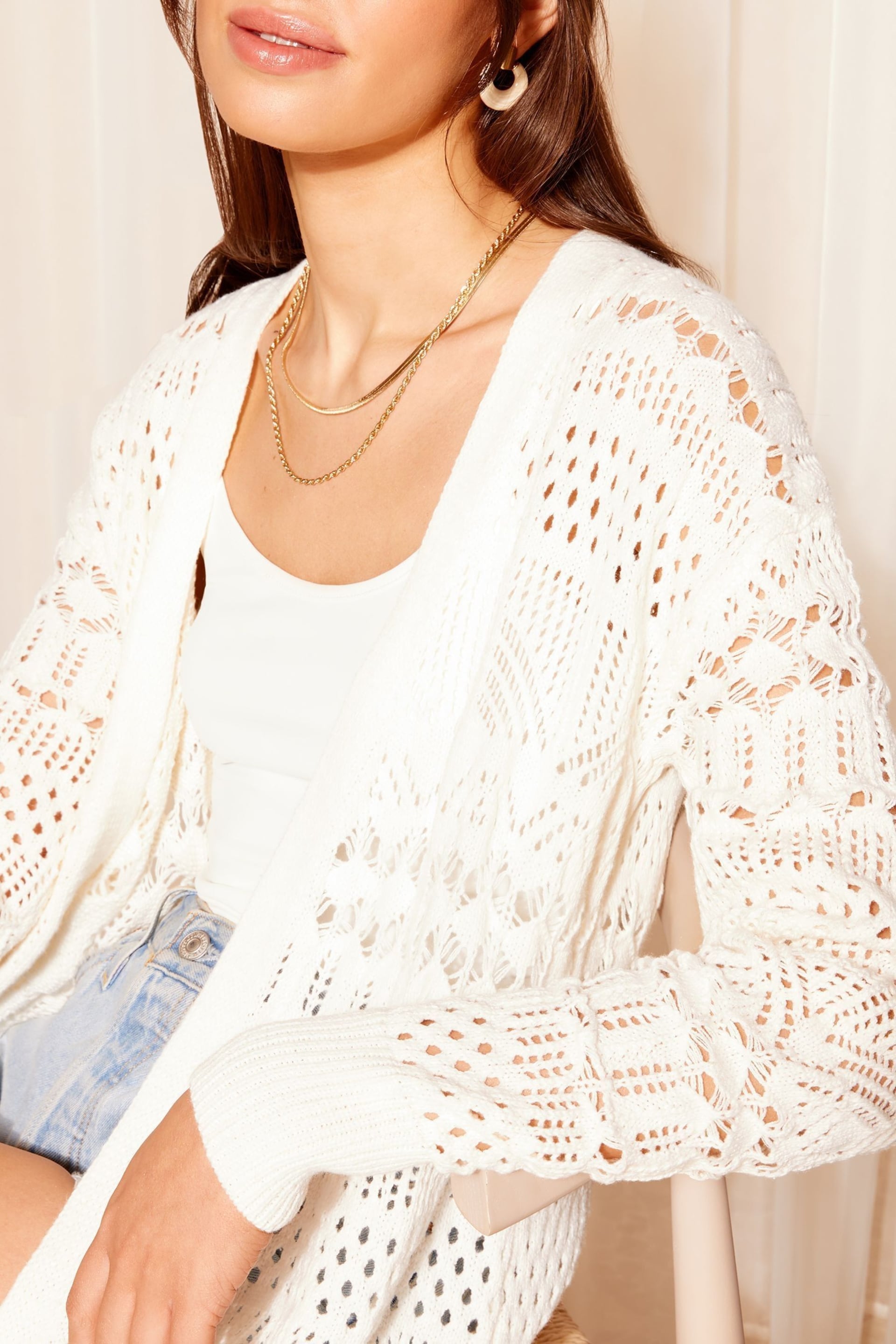 Friends Like These White Petite Crochet Maxi Cardigan - Image 2 of 4