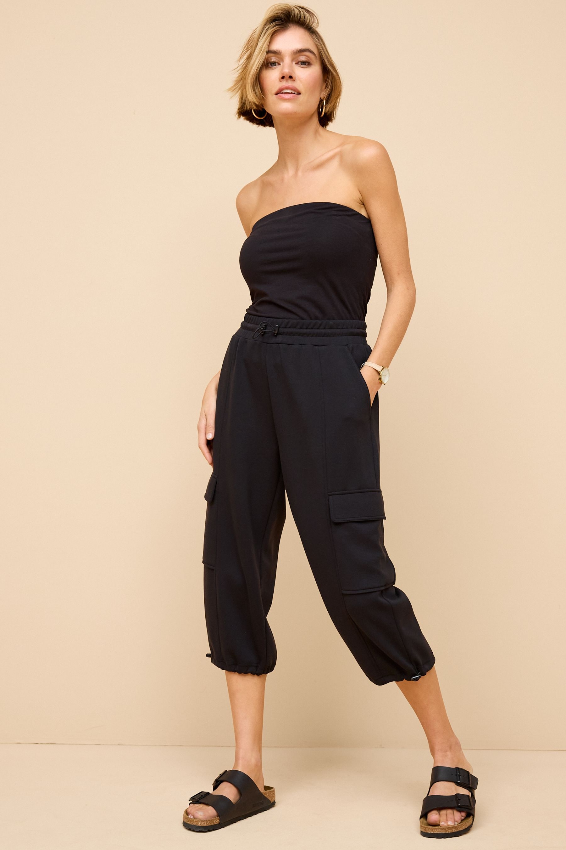 Black three quarter length trousers online