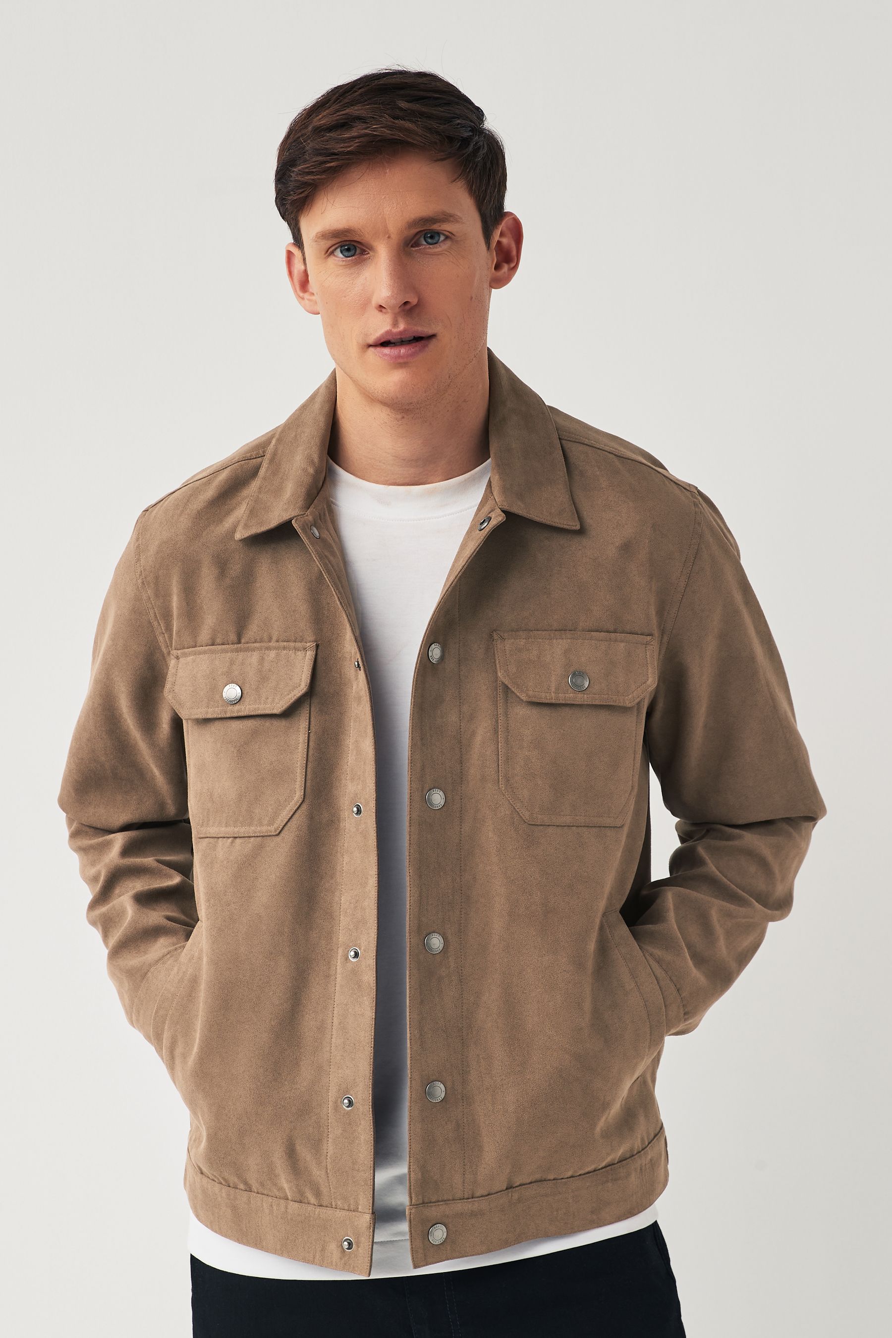 Faux suede trucker jacket best sale