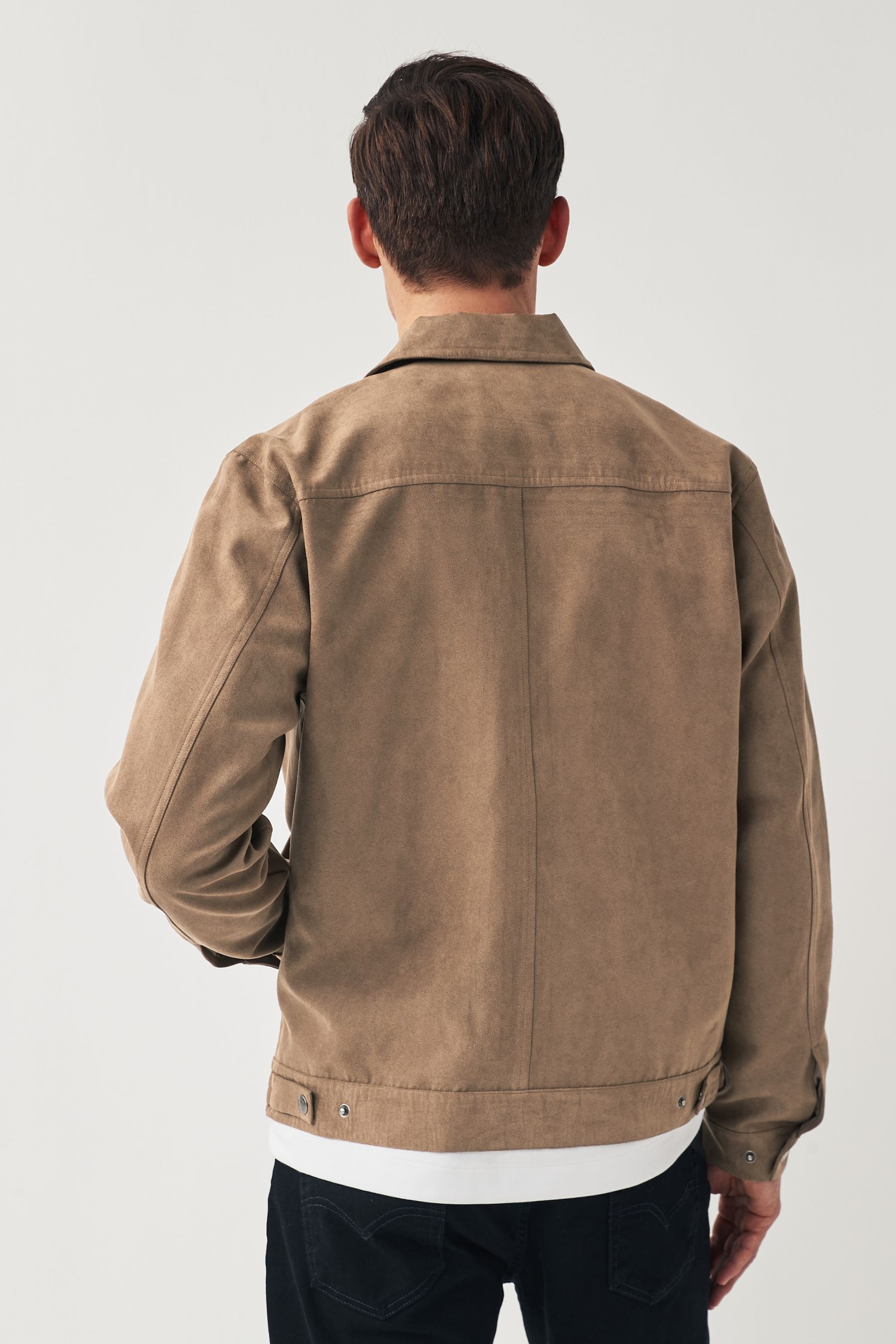 Stone Faux Suede Collared Trucker Jacket - Image 3 of 10