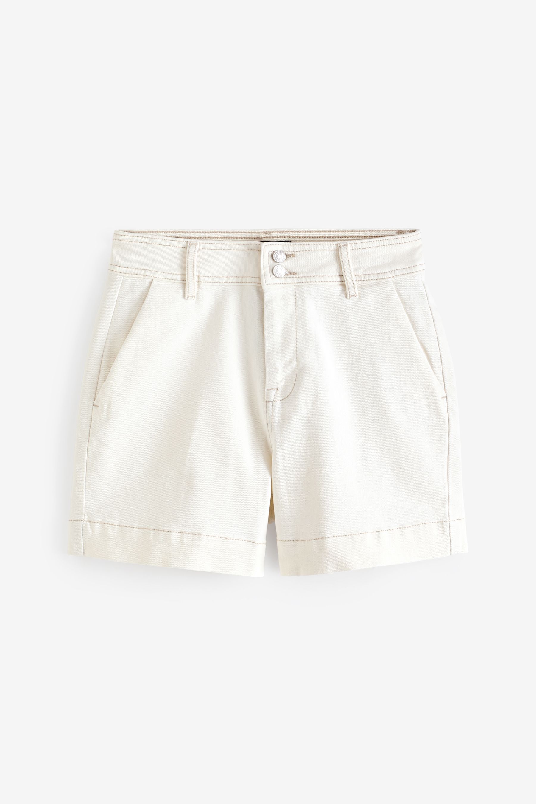 Ecru White Double Button Denim Shorts