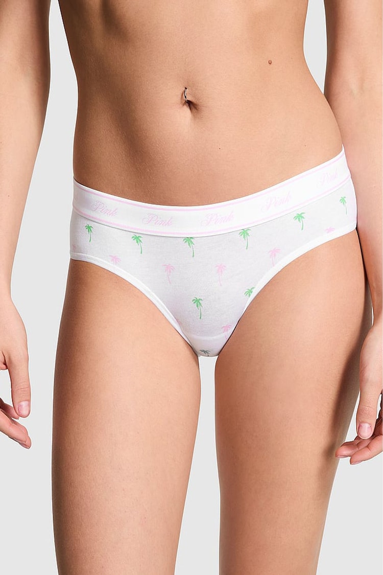 Victoria's Secret PINK Optic White Palm Print Hipster Cotton Logo Knickers - Image 1 of 3