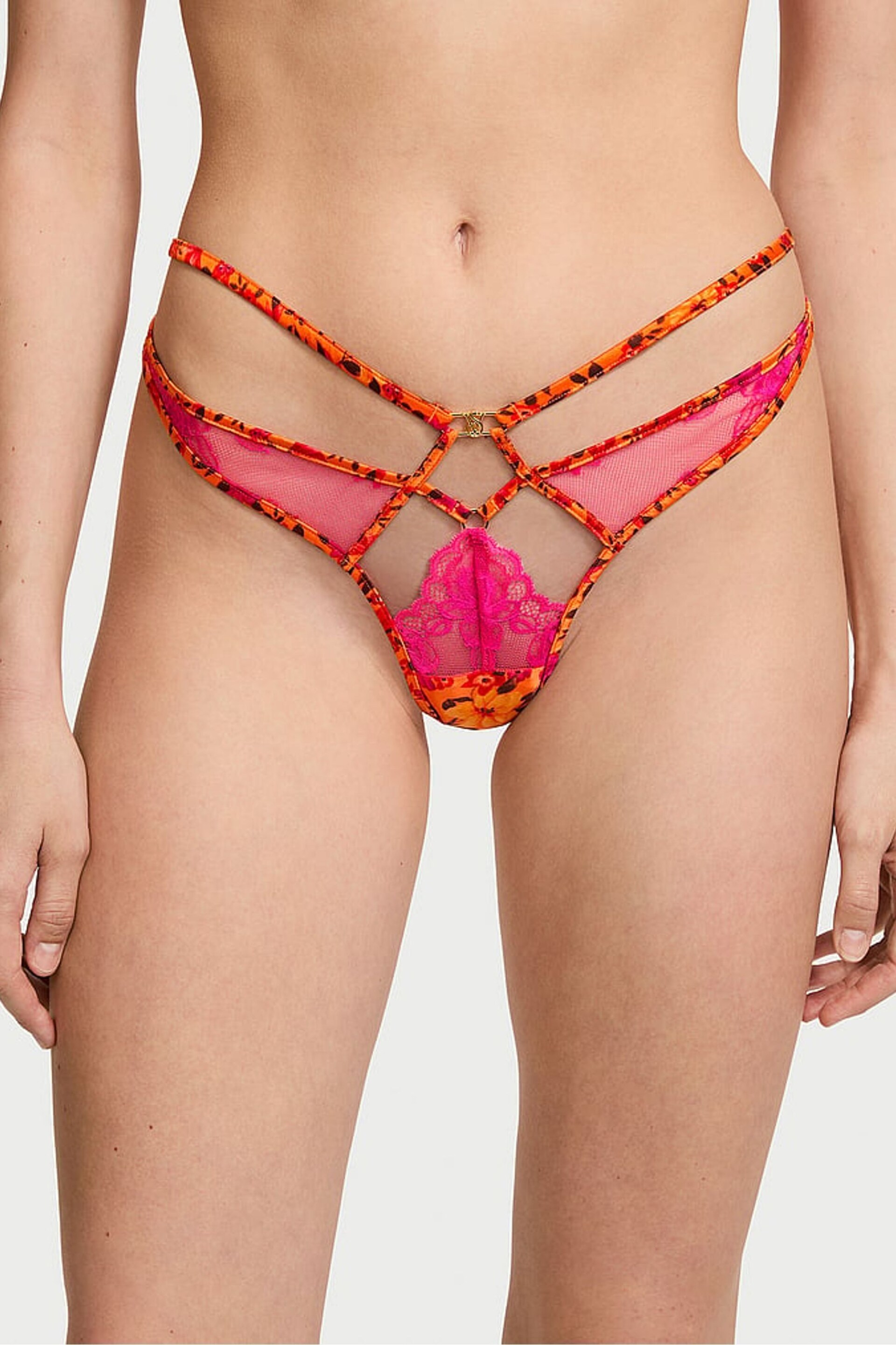 Victoria's Secret Island Vibes Orange High Leg Strappy Thong Knickers - Image 1 of 4