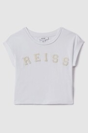 Reiss White Taya Senior Textured Motif Cotton Crew Neck T-Shirt - Image 2 of 7