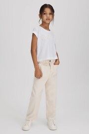 Reiss White Taya Teen Textured Motif Cotton Crew Neck T-Shirt - Image 4 of 7