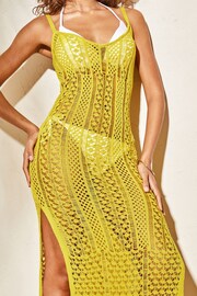 Lipsy Yellow Crochet Knit Maxi Cover Up Dress - Image 3 of 5