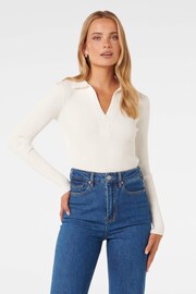 Forever New White Piper Crochet Polo Knit Top - Image 1 of 5