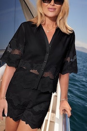 Lipsy Black Broderie Detail Button Through Beach Shirt - Image 3 of 4