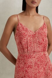 Reiss Red Olivia Printed Belted Midi Dress - Image 3 of 7