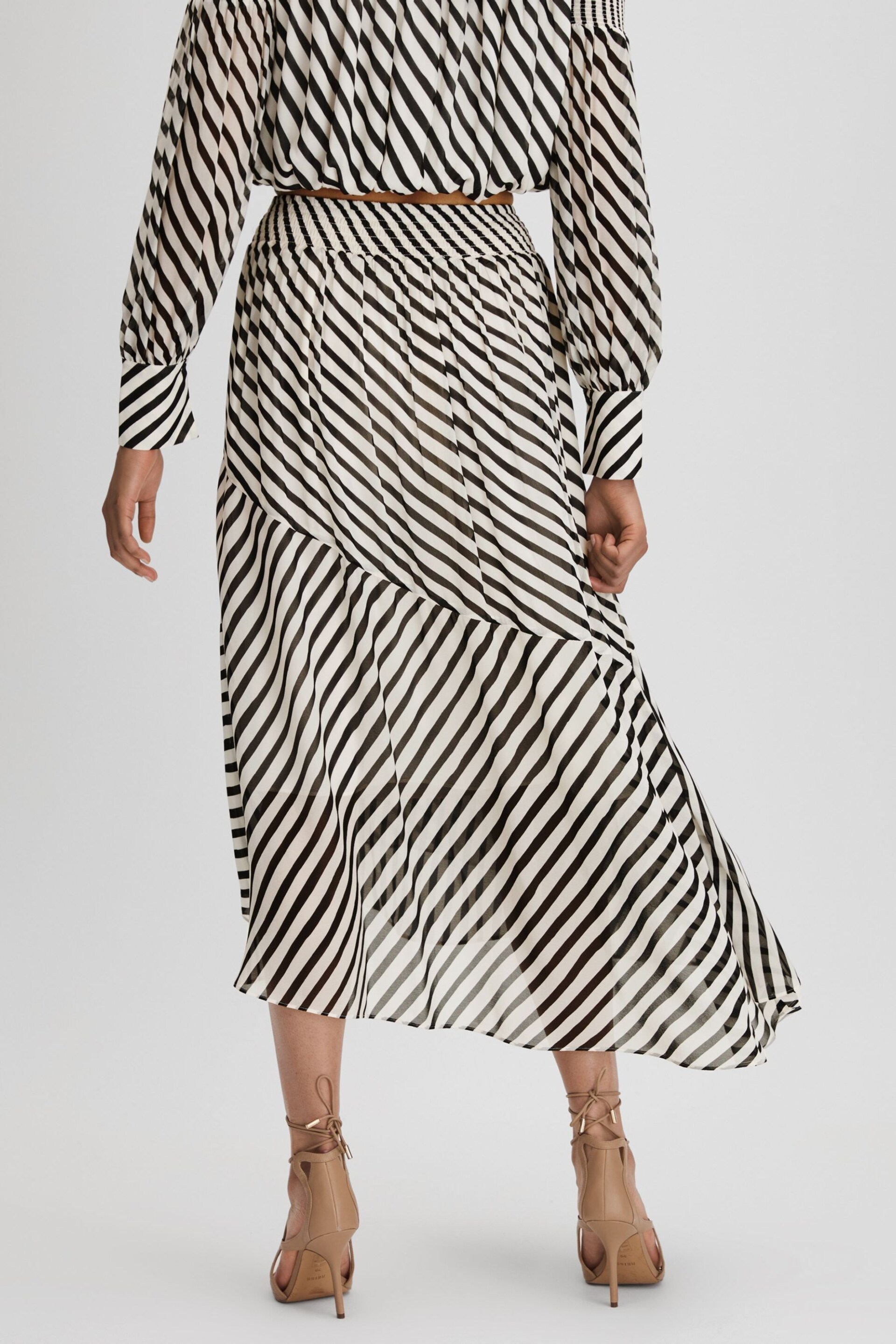 Reiss Black/Cream Dani Striped Panelled Midi Skirt - Image 3 of 4