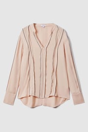 Reiss Nude Mia Contrast Trim Ruffle Blouse - Image 2 of 6