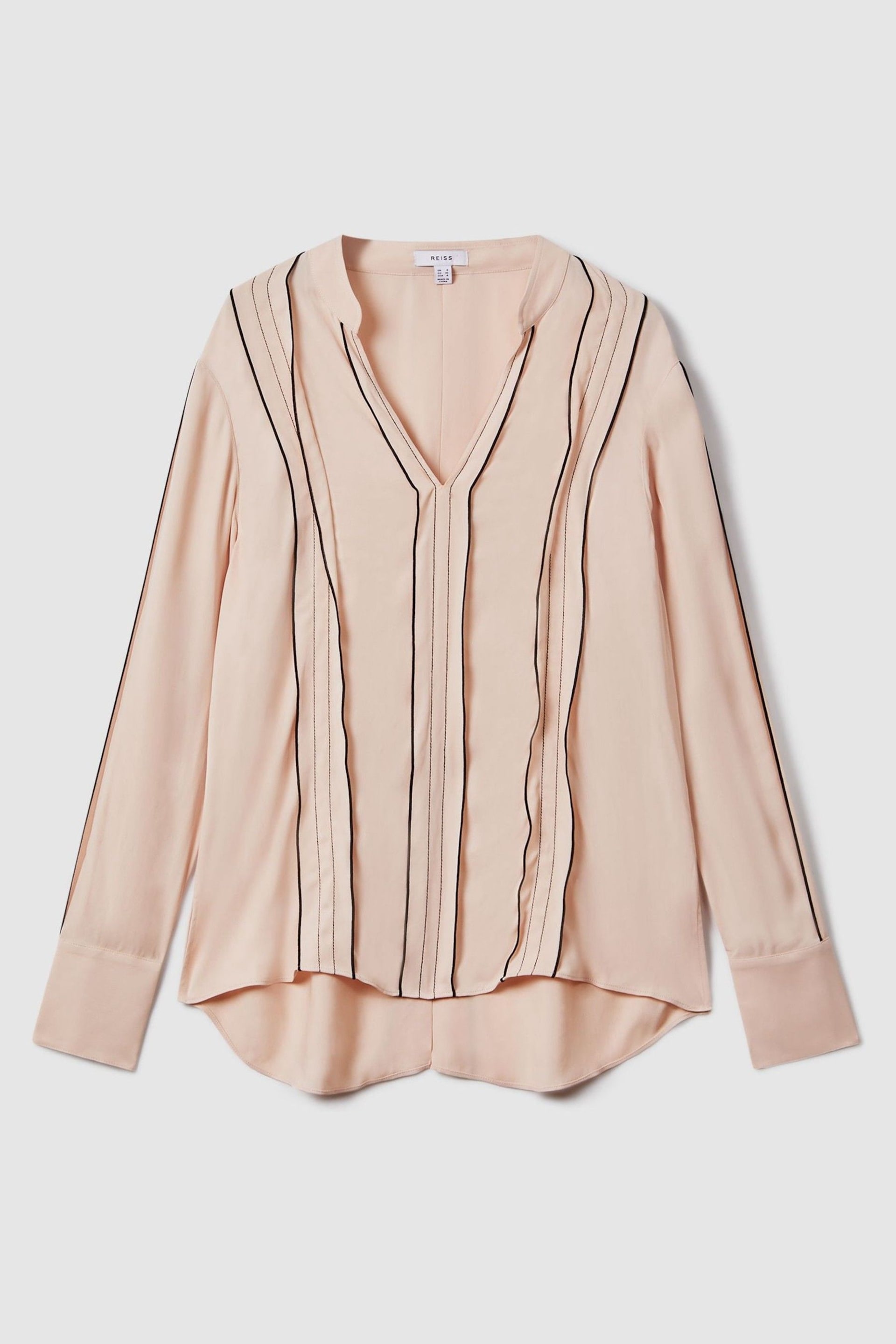 Reiss Nude Mia Contrast Trim Ruffle Blouse - Image 2 of 6