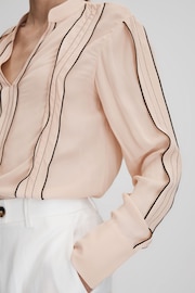 Reiss Nude Mia Contrast Trim Ruffle Blouse - Image 4 of 6