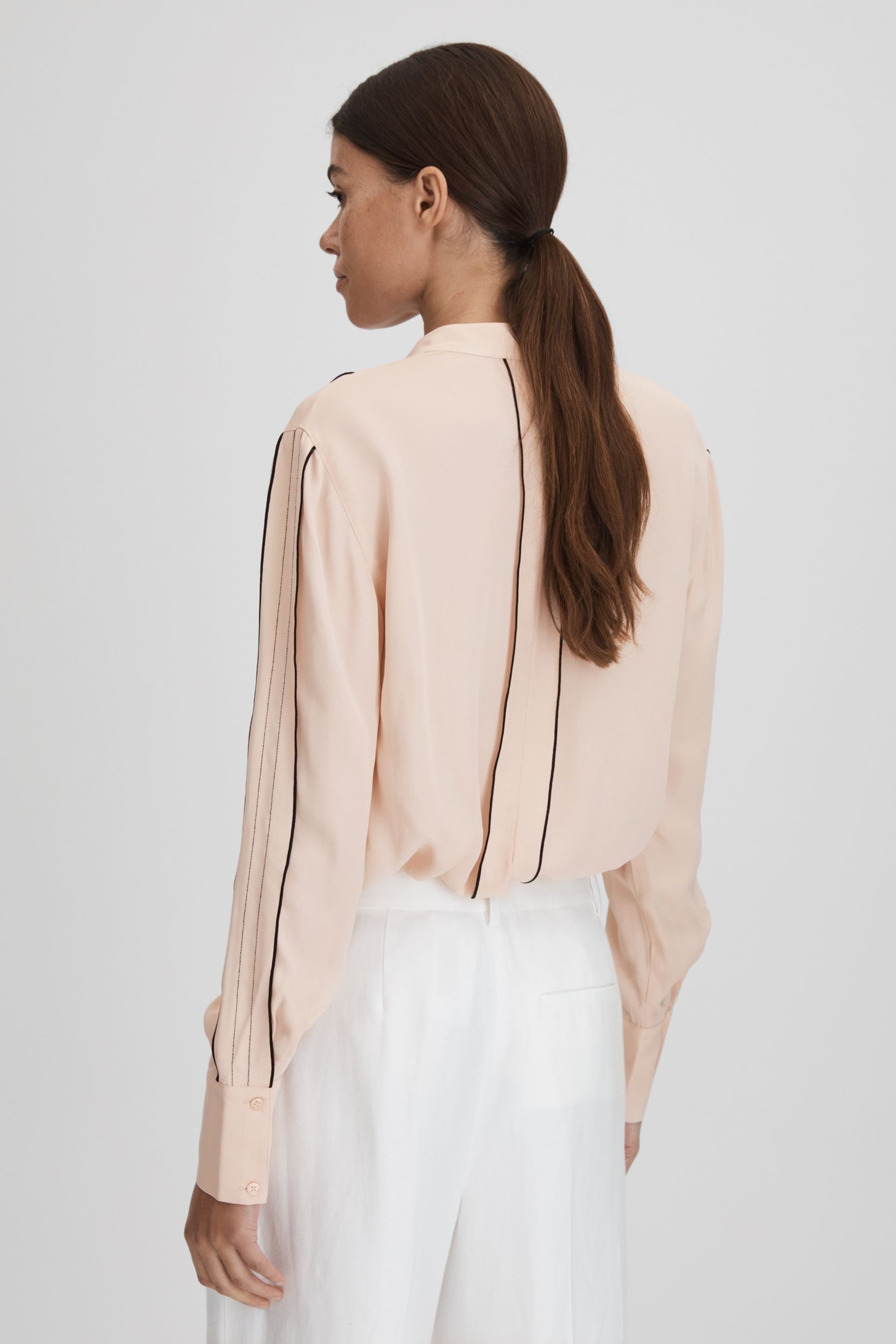 Reiss Nude Mia Contrast Trim Ruffle Blouse - Image 5 of 6