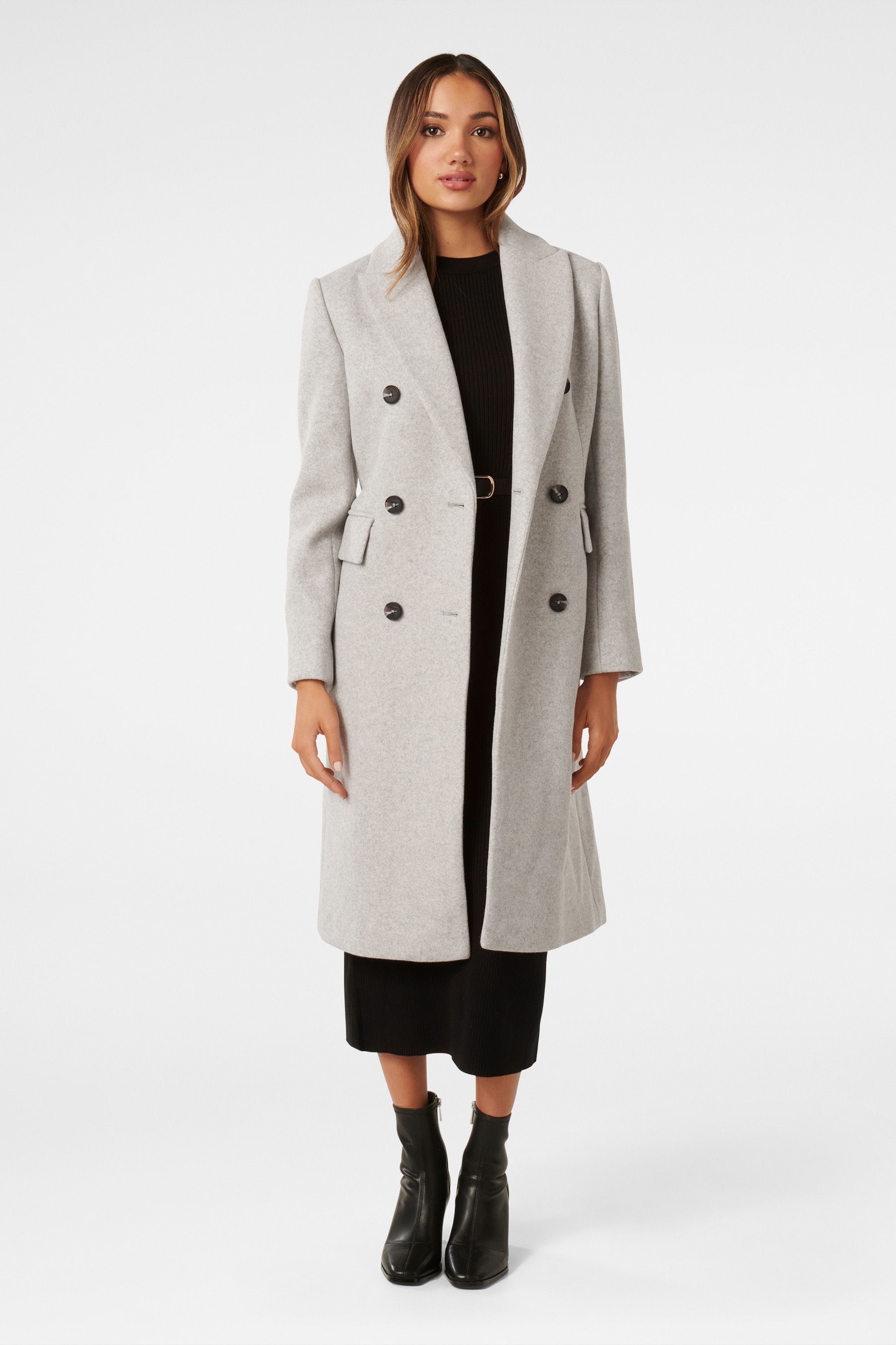 Buy Forever New Grey Petite Mila Longline Button Coat from Next Luxembourg