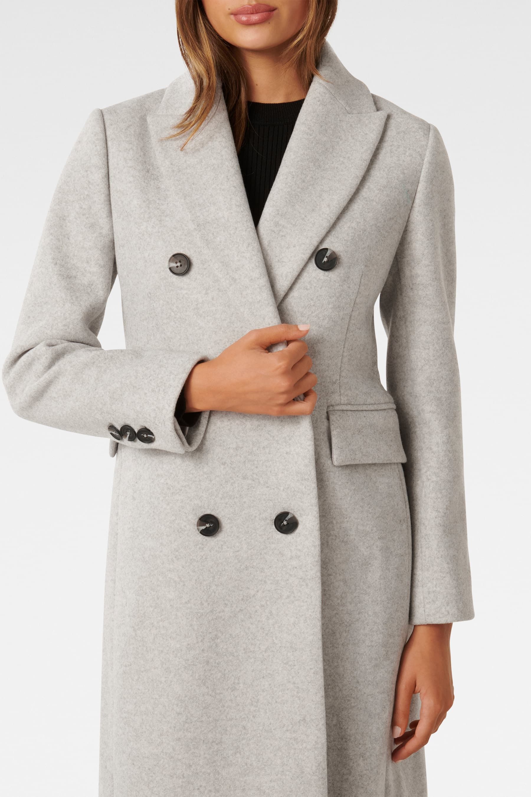Buy Forever New Grey Petite Mila Longline Button Coat from Next Luxembourg
