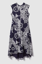 Reiss Blue Becci Printed Open Back Midi Dress - Image 2 of 5