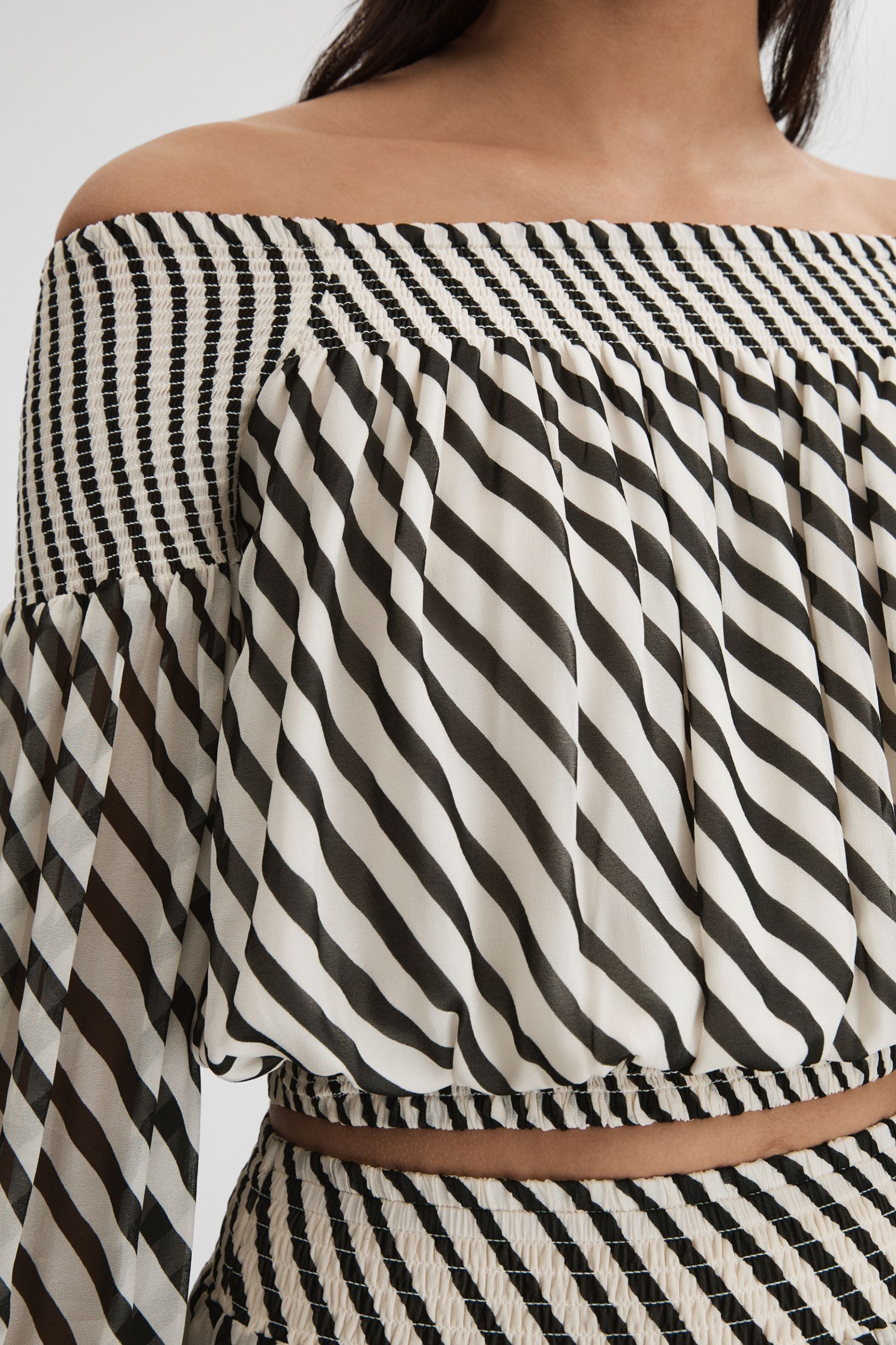 Buy Reiss Black Cream Lea Striped Bardot Cropped Top from Next Oman