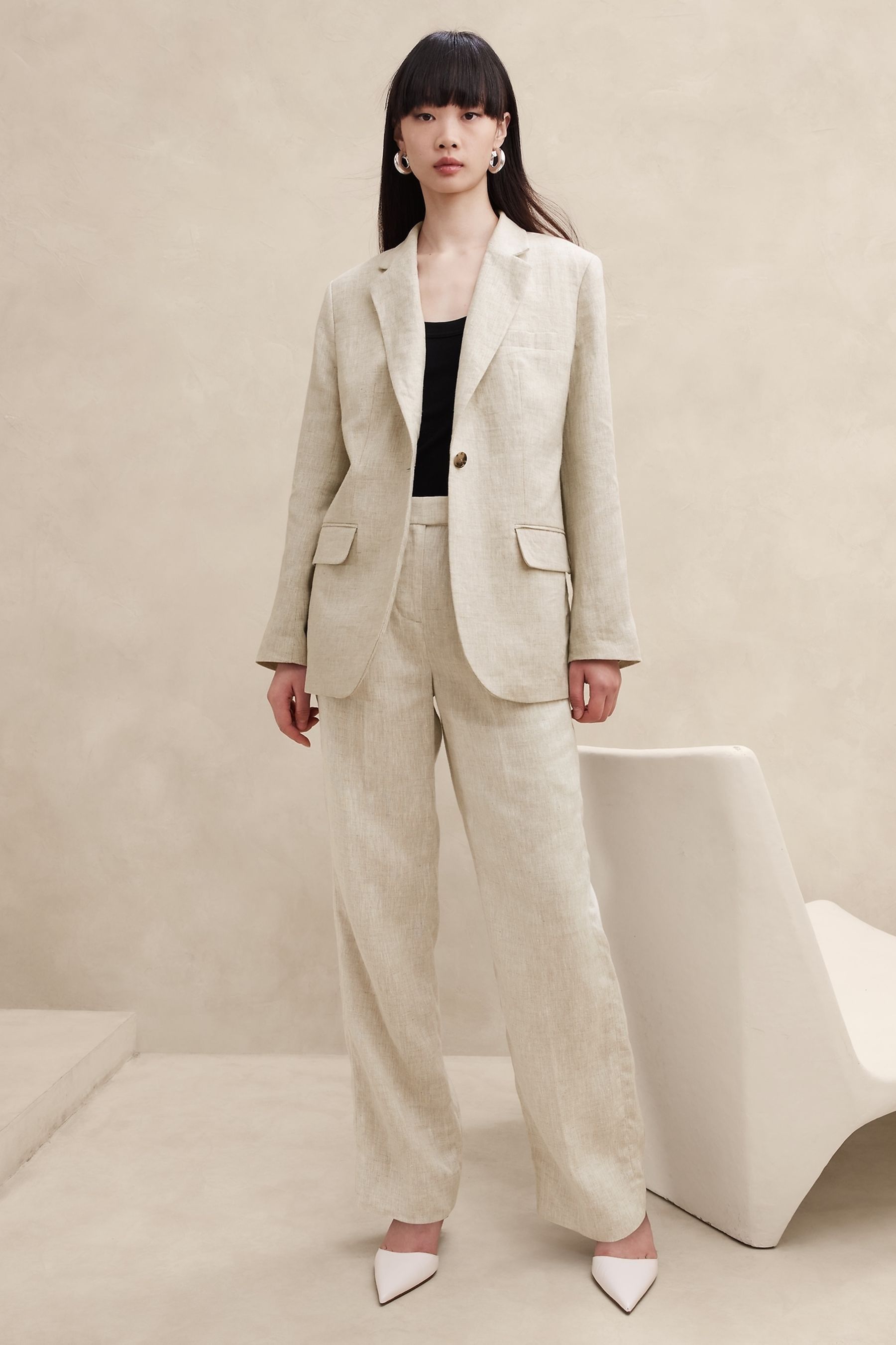 Banana Republic Beige Lina Relaxed Linen Blazer