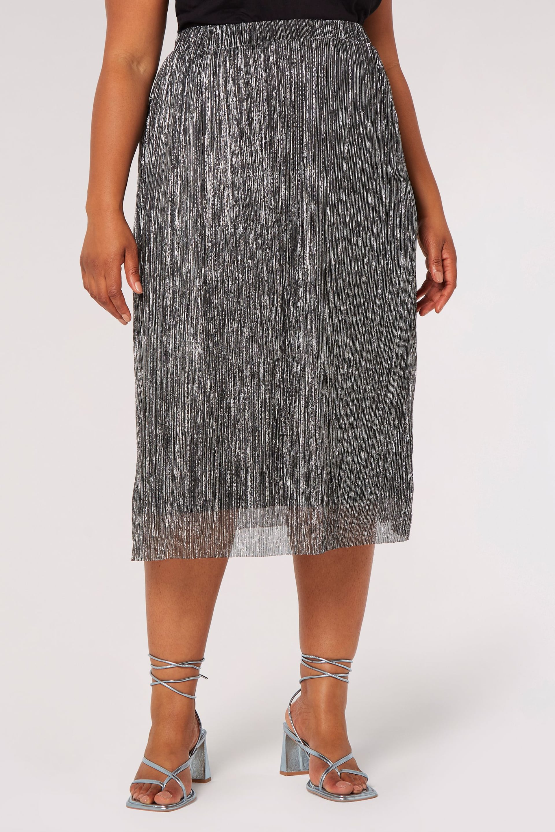 Apricot Silver Plisse Midi Skirt - Image 1 of 4