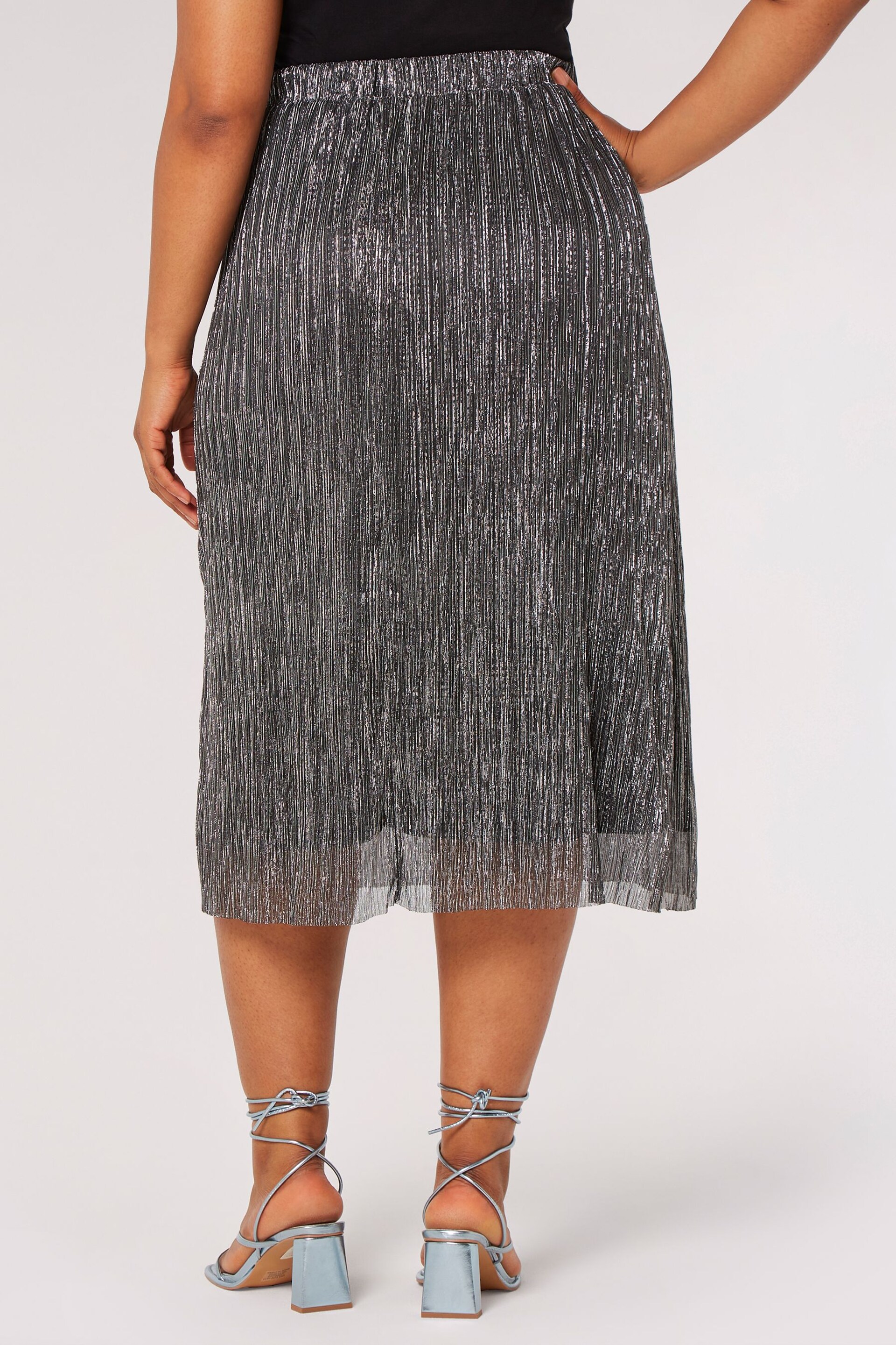 Apricot Silver Plisse Midi Skirt - Image 2 of 4