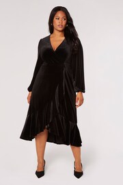 Apricot Black Velvet Faux Wrap Billow Sleeve Dress - Image 3 of 4