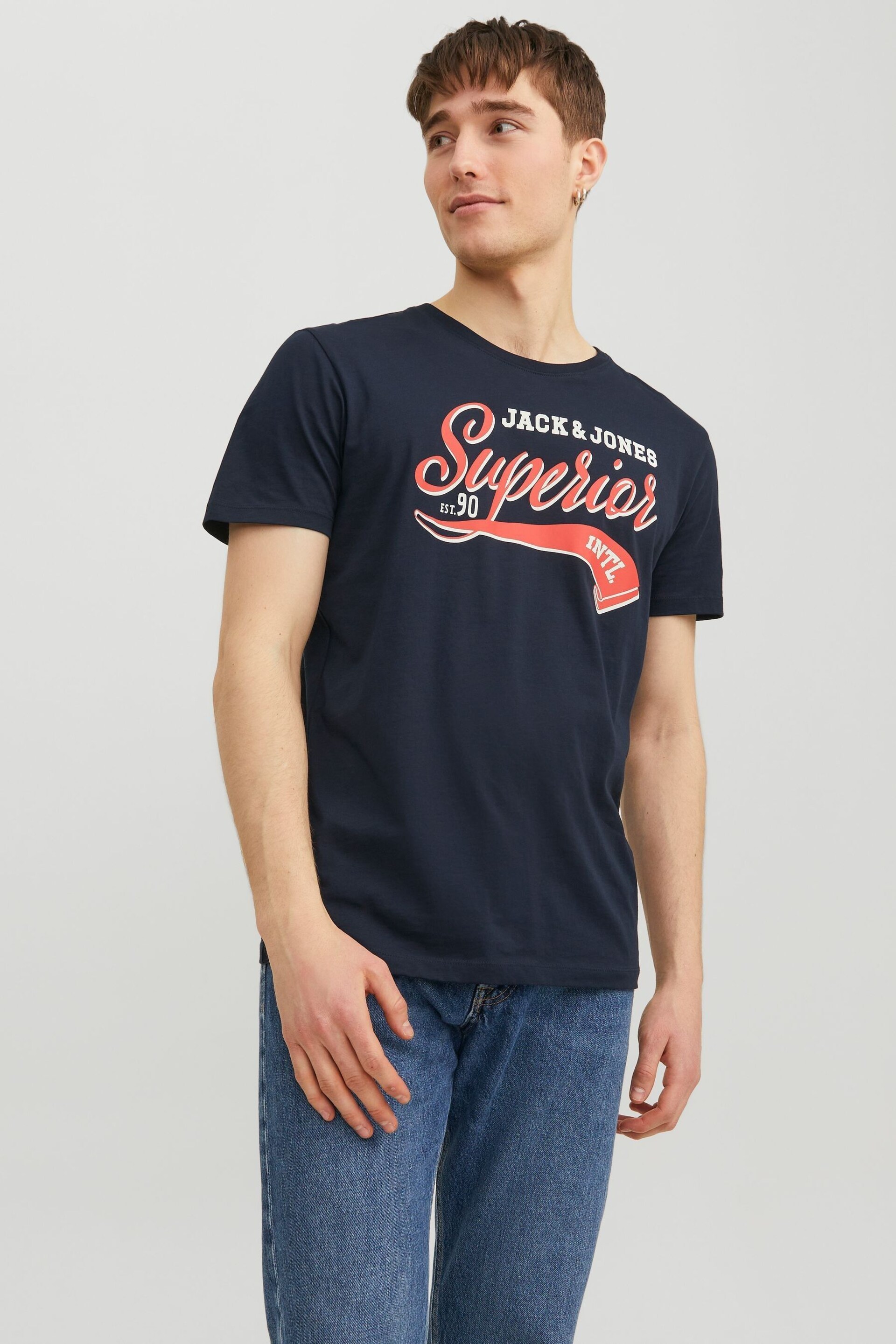 JACK & JONES Blue Short Sleeve Logo T-Shirt - Image 1 of 6