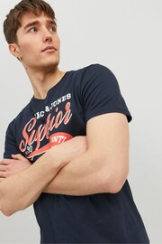 JACK & JONES Blue Short Sleeve Logo T-Shirt - Image 4 of 6